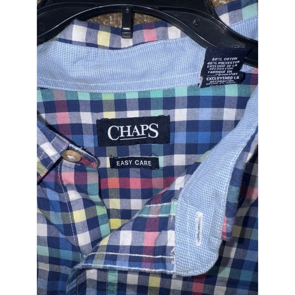 Chaps Easy Care Button Down Shirt‎ Mens 2XLT Multicolor Plaid Long Sleeve Preppy